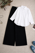 White Button Down Shirt & Black Wide Leg Jeans