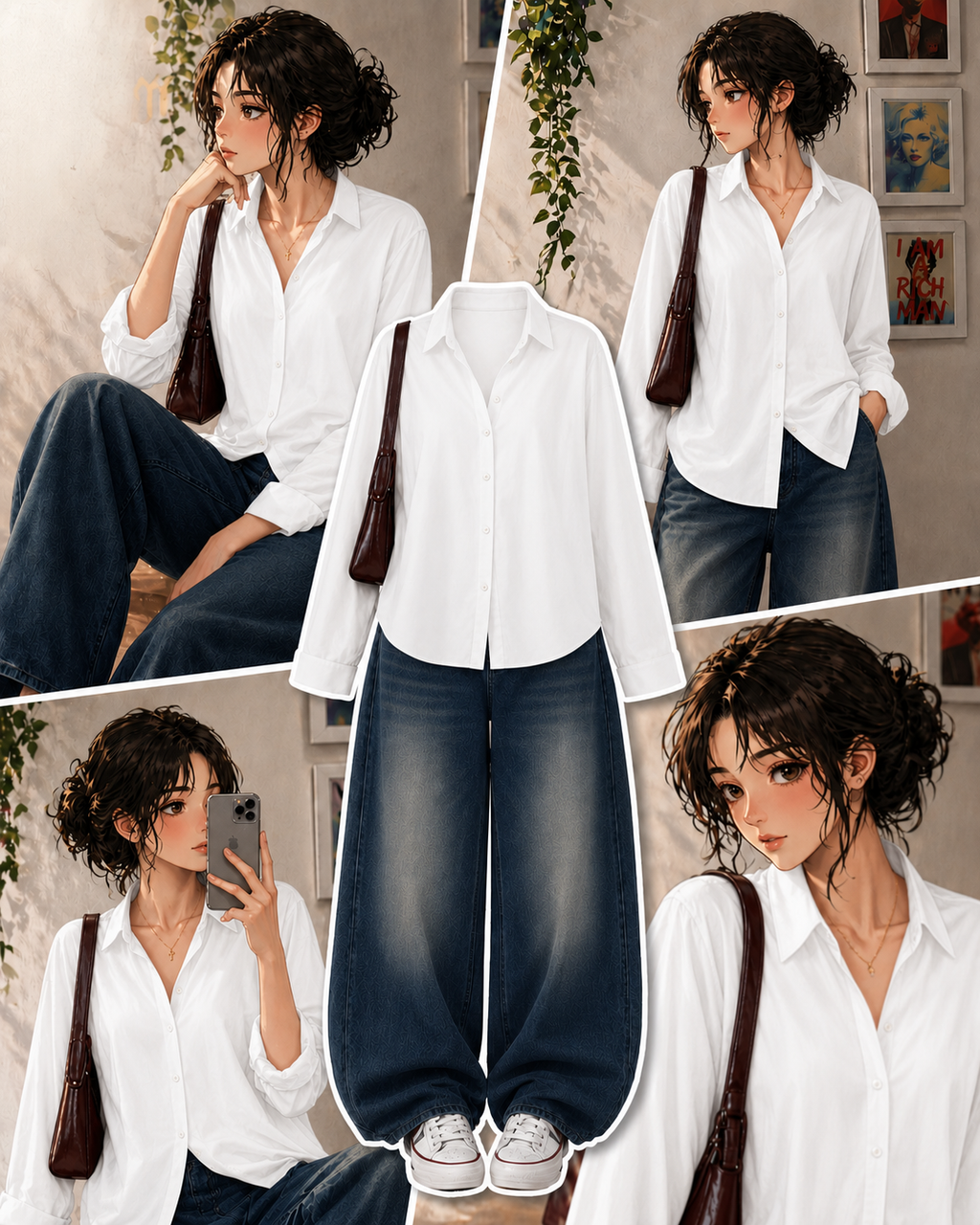 White Button Down Shirt & Faded Ice-Blue Baggy Jeans.1