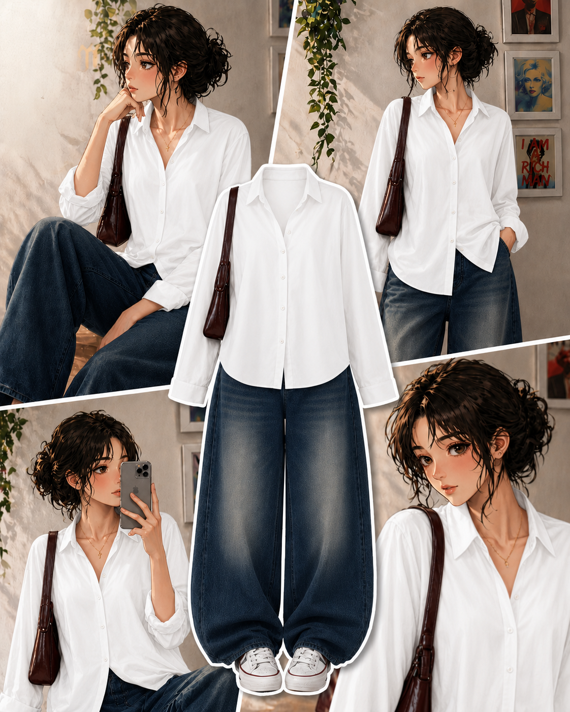 White Button Down Shirt & Faded Ice-Blue Baggy Jeans.1