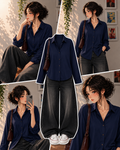 Navy-Blue Button Down Shirt & Faded Ice-Blue Baggy Jeans.1
