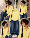 Lemon Button Down Shirt & Faded Ice-Blue Baggy Jeans.1