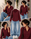Maroon Button Down Shirt & Faded Ice-Blue Baggy Jeans