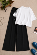 White Baggy Drop Shoulder Tee & Black Flapper Trouser