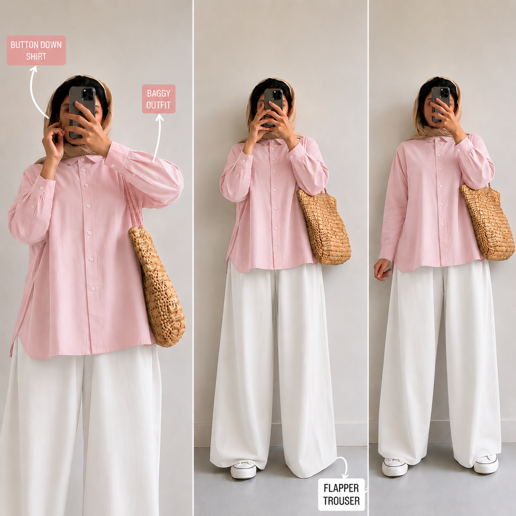 Baby-Pink Button Down Shirt & White Flapper Trouser