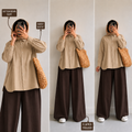 Beige Button Down Shirt & Brown Flapper Trouser