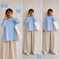 Sky-Blue Button Down Shirt & Beige Flapper Trouser