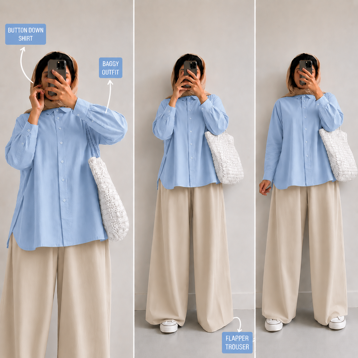 Sky-Blue Button Down Shirt & Beige Flapper Trouser