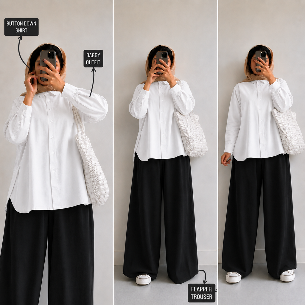 White Button Down Shirt & Black Flapper Trouser