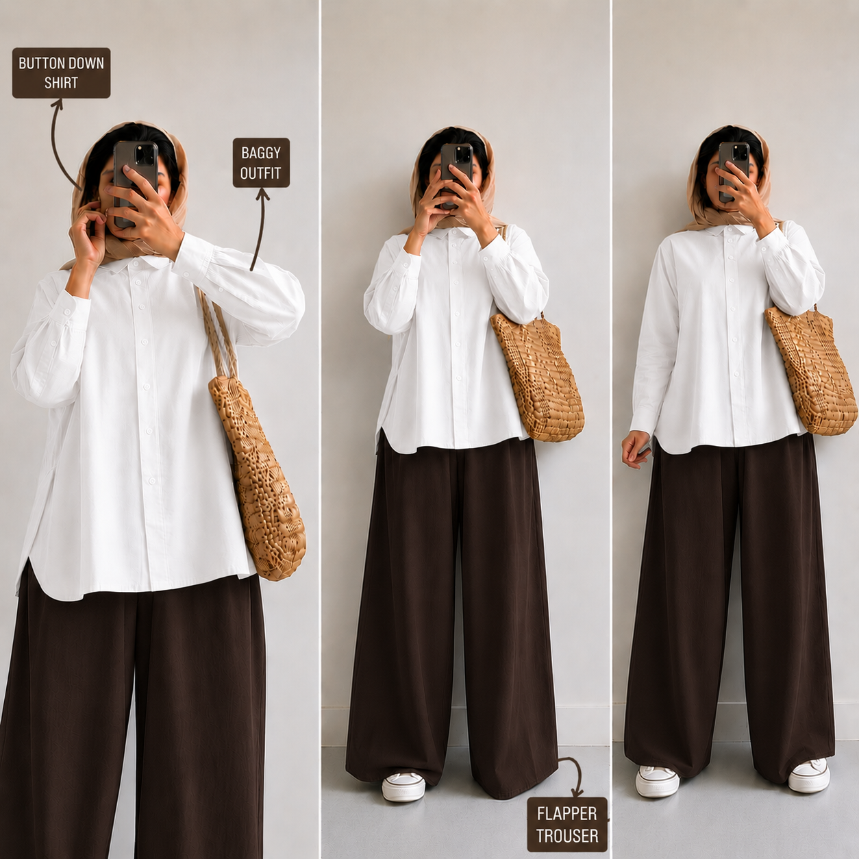 White Button Down Shirt & Brown Flapper Trouser