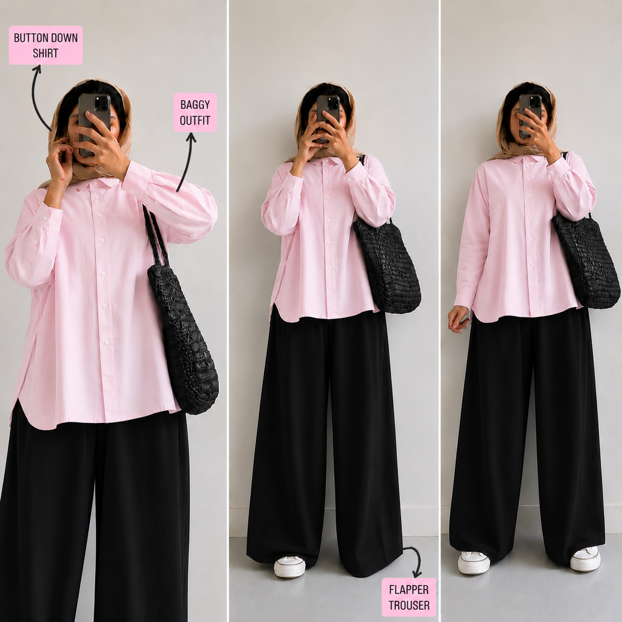Baby-Pink Button Down Shirt & Black Flapper Trouser
