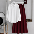 White Button-Down Shirt & Maroon Flowy Maxi Skirt