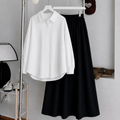 White Button-Down Shirt & Black Flowy Maxi Skirt