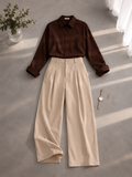 Brown Button Down Shirt & Beige Formal Pants