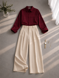 Maroon Button Down Shirt & Beige Formal Pants
