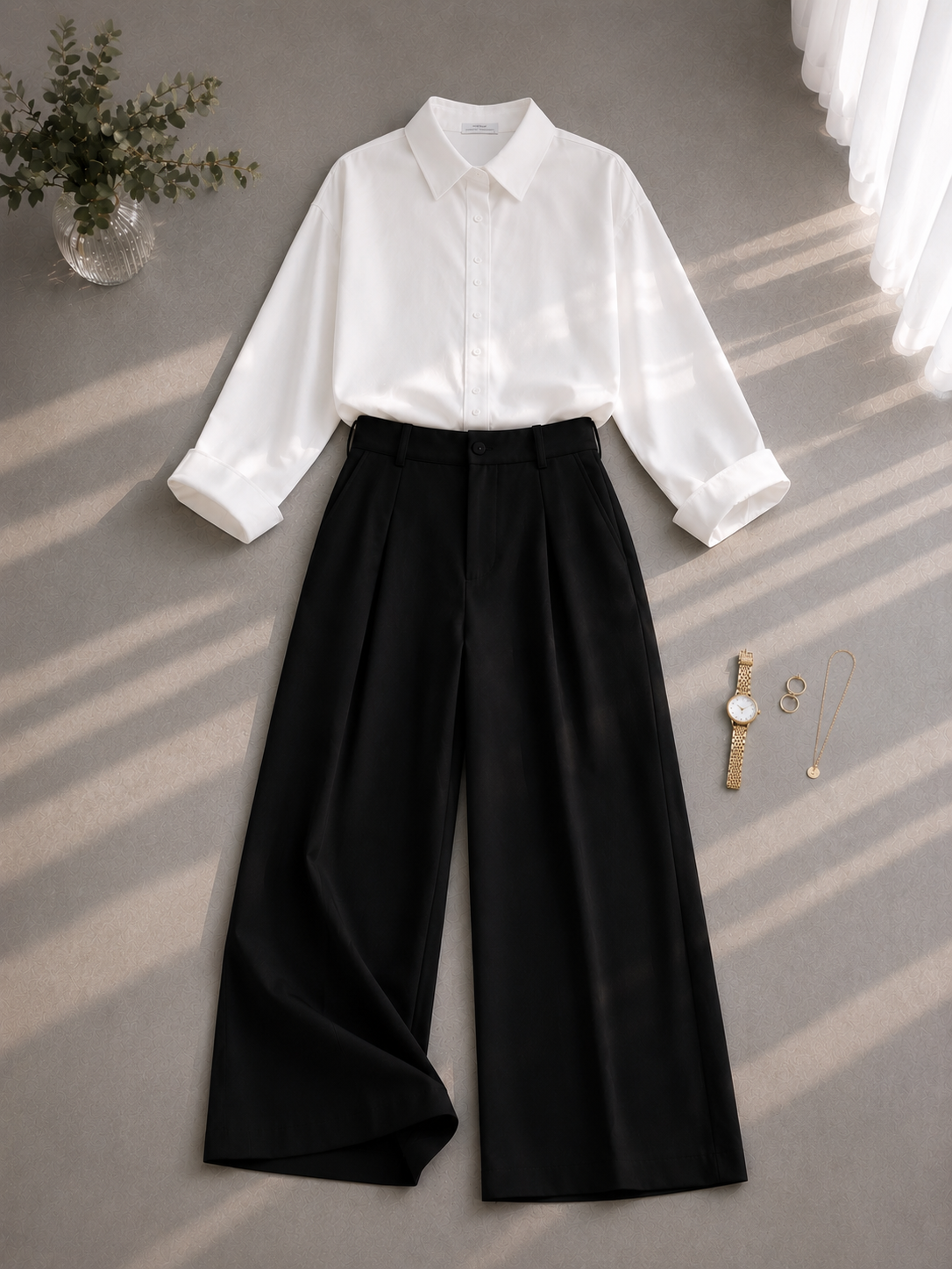 White Button Down Shirt & Black Formal Pants