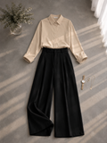 Beige Button Down Shirt & Black Formal Pants