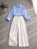 Sky-Blue Button Down Shirt & White Formal Pants