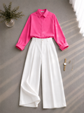 Hot-Pink Button Down Shirt & White Formal Pants