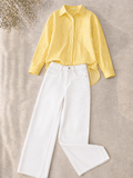Yellow Stripe Button-Down Shirt & White Vintage Wide Leg Jeans