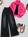 Hot-Pink Button-Down Shirt White Tank Top & Charcoal Vintage Wide Leg Jeans