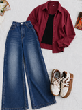 Maroon Button-Down Shirt Black Tank Top & Dark-Blue Vintage Wide Leg Jeans