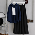 Navy-Blue Button Down Shirt With White Tank Top & Black Flapper Trouser