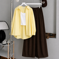 Lemon Button Down Shirt With White Tank Top & Brown Flapper Trouser