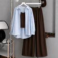 Sky-Blue Striped Button Down Shirt With Brown Inner & Brown Flapper Trouser