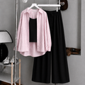 Baby-Pink Striped Button Down Shirt With Black Inner & Black Flapper Trouser