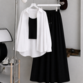 White Button Down Shirt With Black Inner & Black Maxi Skirt