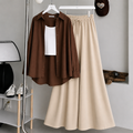 Brown Button Down Shirt With White Inner & Beige Maxi Skirt