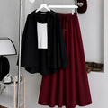 Black Button Down Shirt With White Inner & Maroon Maxi Skirt