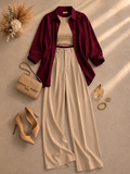 Maroon Button Down Shirt With Beige Inner & Beige Formal Pant