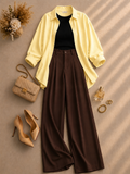 Lemon Button Down Shirt With Black Inner & Brown Formal Pant