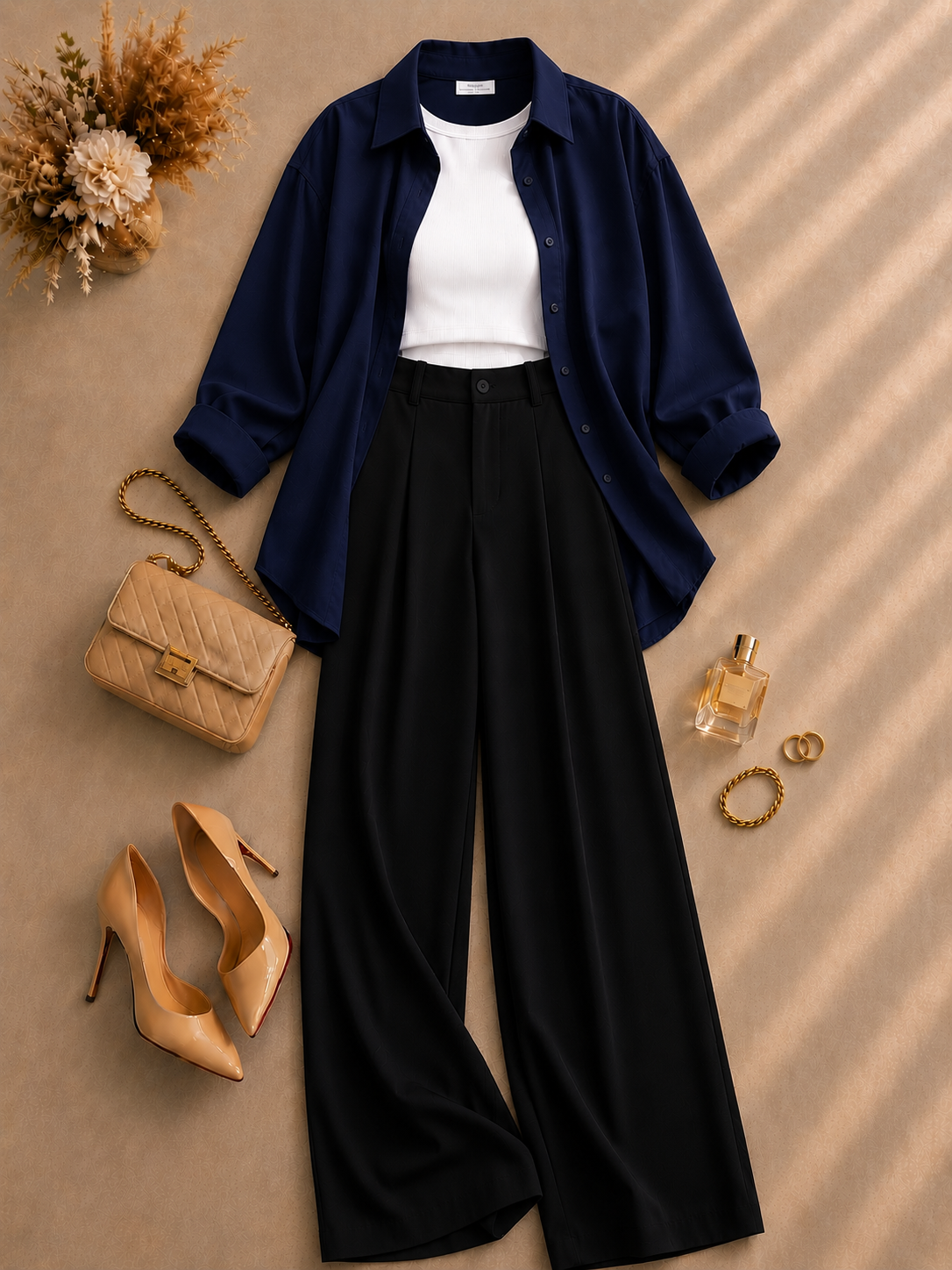 Navy-Blue Button Down Shirt With White Inner & Black Formal Pant