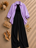 Lilac Button Down Shirt With White Inner & Black Formal Pant