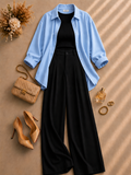 Sky-Blue Button Down Shirt With Black Inner & Black Formal Pant