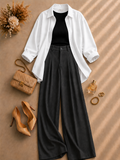 White Button Down Shirt With Black Inner & Charcoal Formal Pant