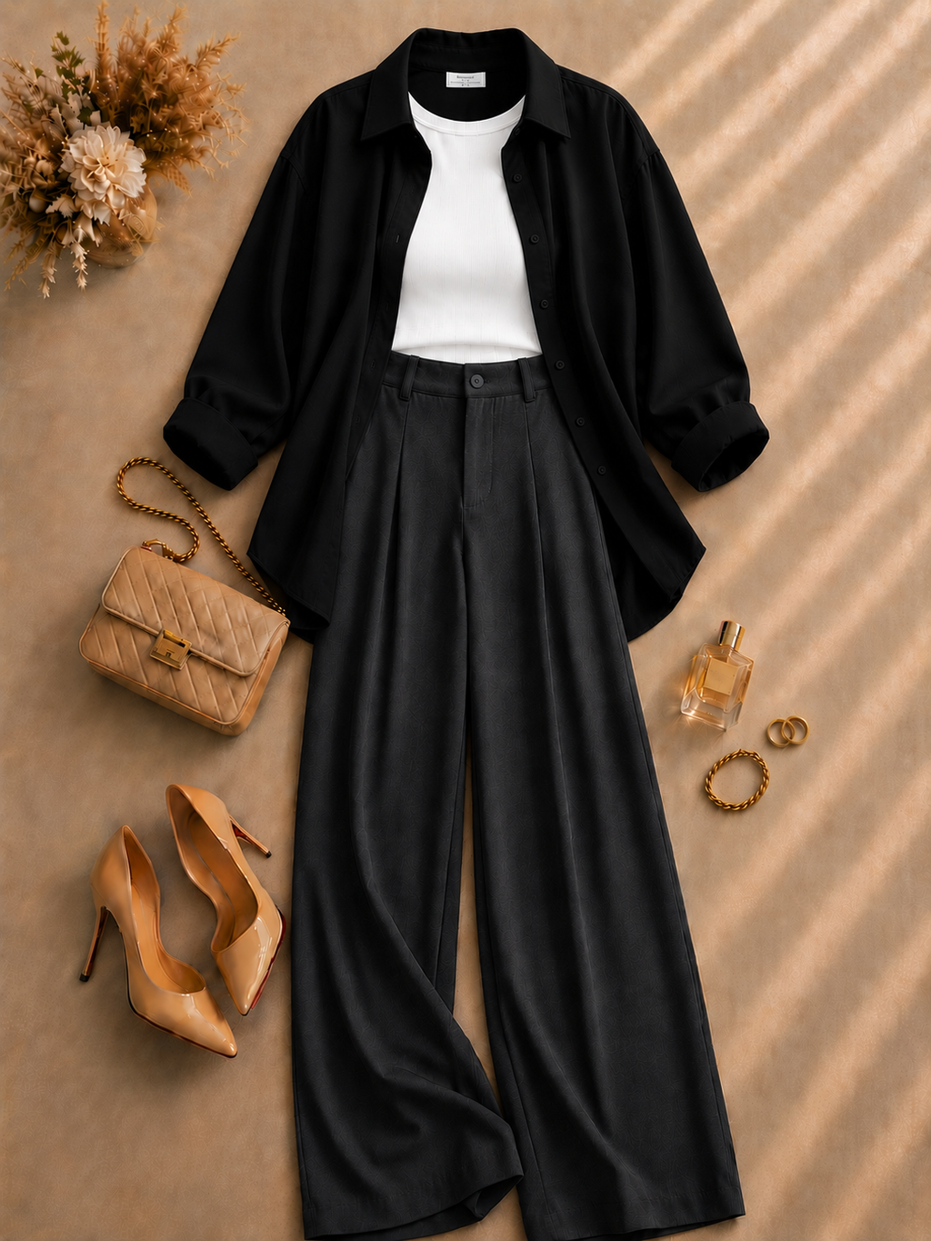 Black Button Down Shirt With White Inner & Charcoal Formal Pant