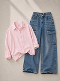 Baby Pink Button Down Shirt & Ice-Blue Cargo Jeans