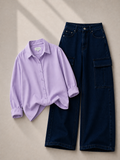 Lilac Button Down Shirt & Dark-Blue Cargo Jeans