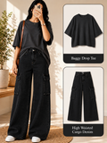 Charcoal Drop-Shoulder T-Shirt & Black Cargo Jeans