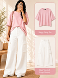 Baby-Pink Drop-Shoulder T-Shirt & White Cargo Jeans
